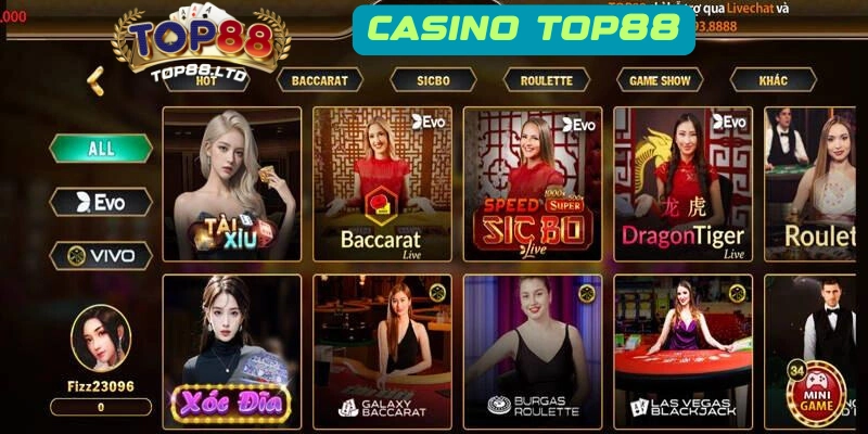 Các sảnh casino Top88